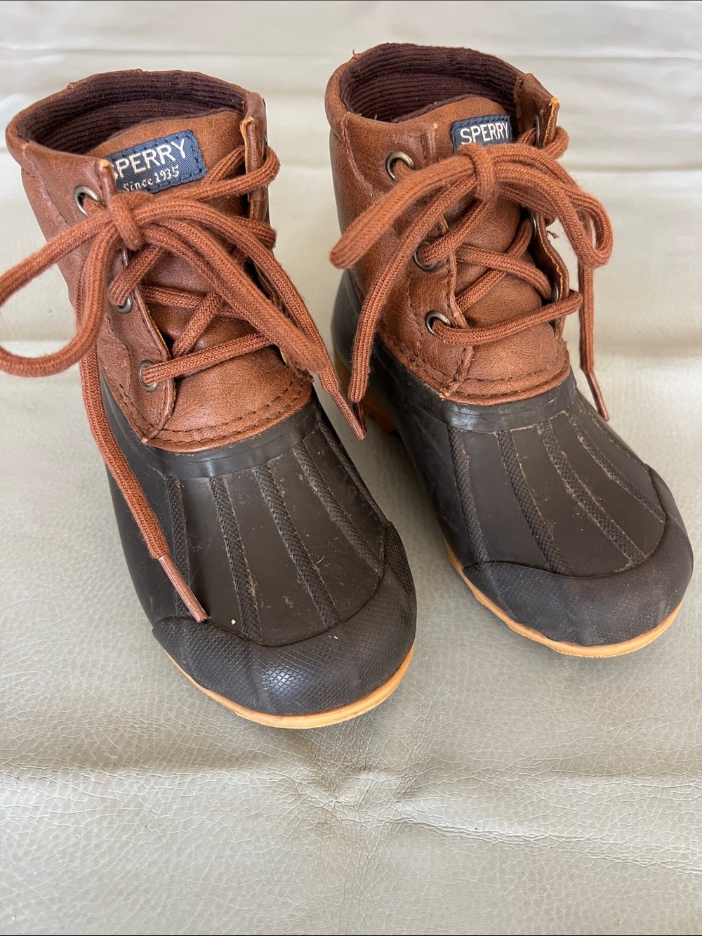 Sperry Kids Brown and Dark Brown Lace-Up Rain Boots